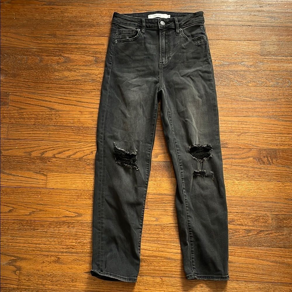 Hidden Black High Rise Distressed Straight Leg Jeans